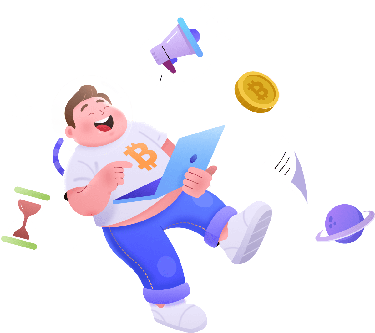 An Astronaut with bitcoin, planet etc.